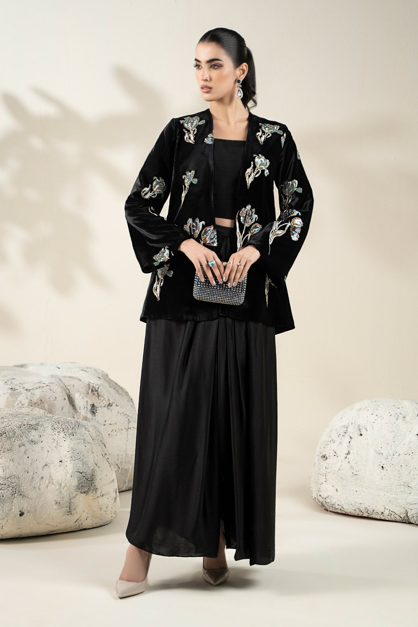 Embellished Velvet Fabric (1Pc) | LF-CH25-07