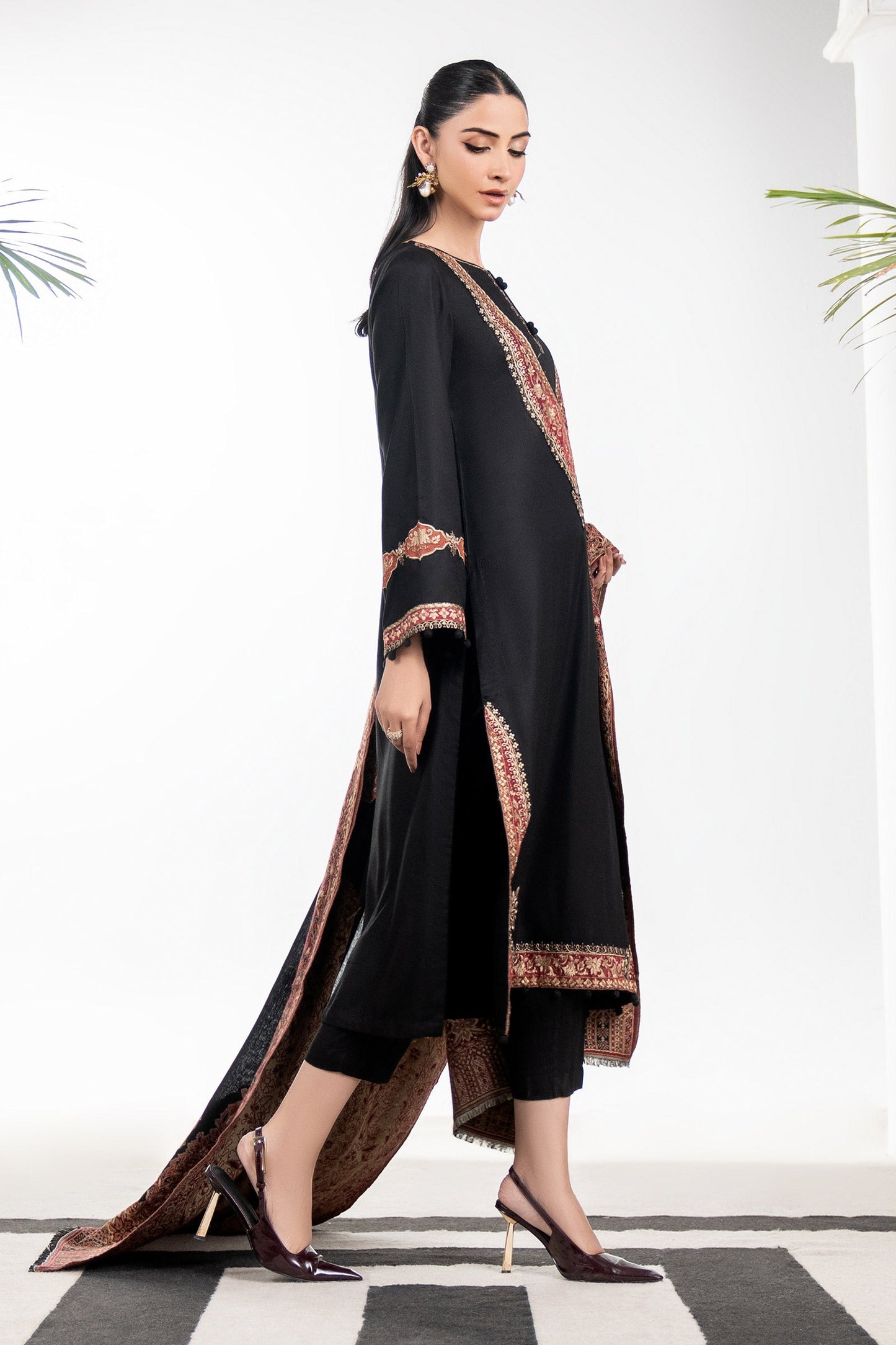 3 Piece Embroidered Linen Suit