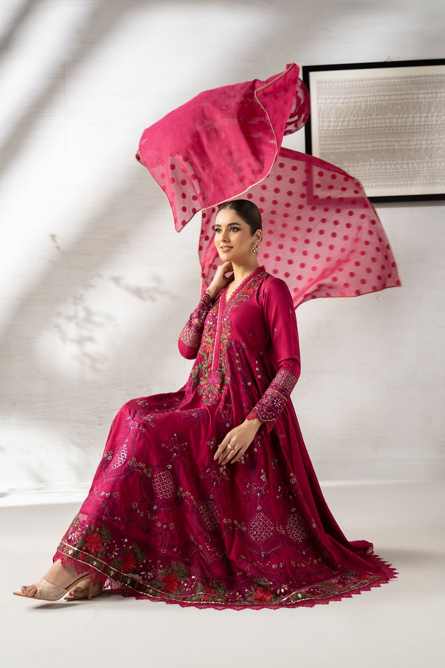 3 Piece Embroidered Staple Raw Silk Suit