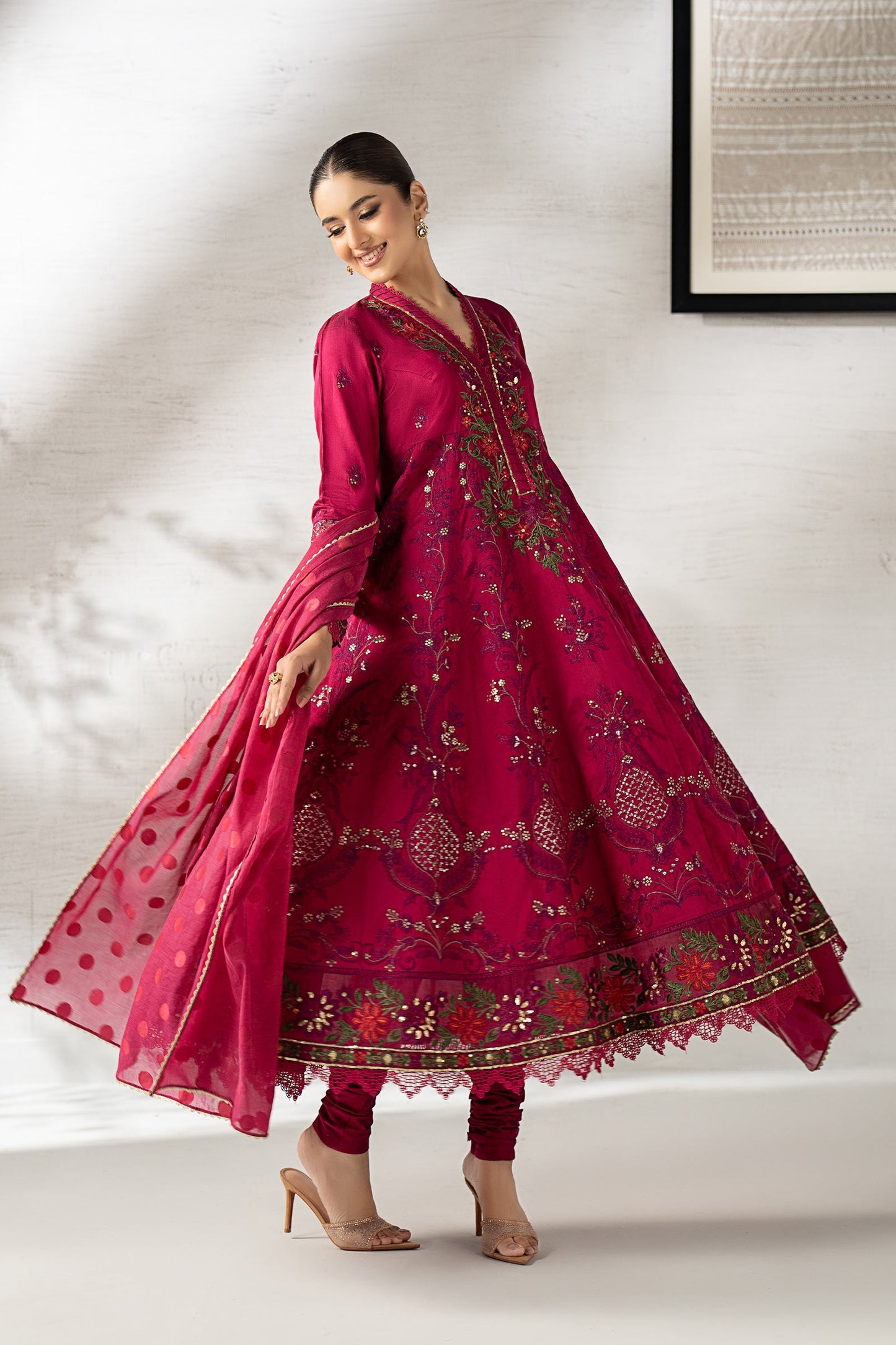 3 Piece Embroidered Staple Raw Silk Suit