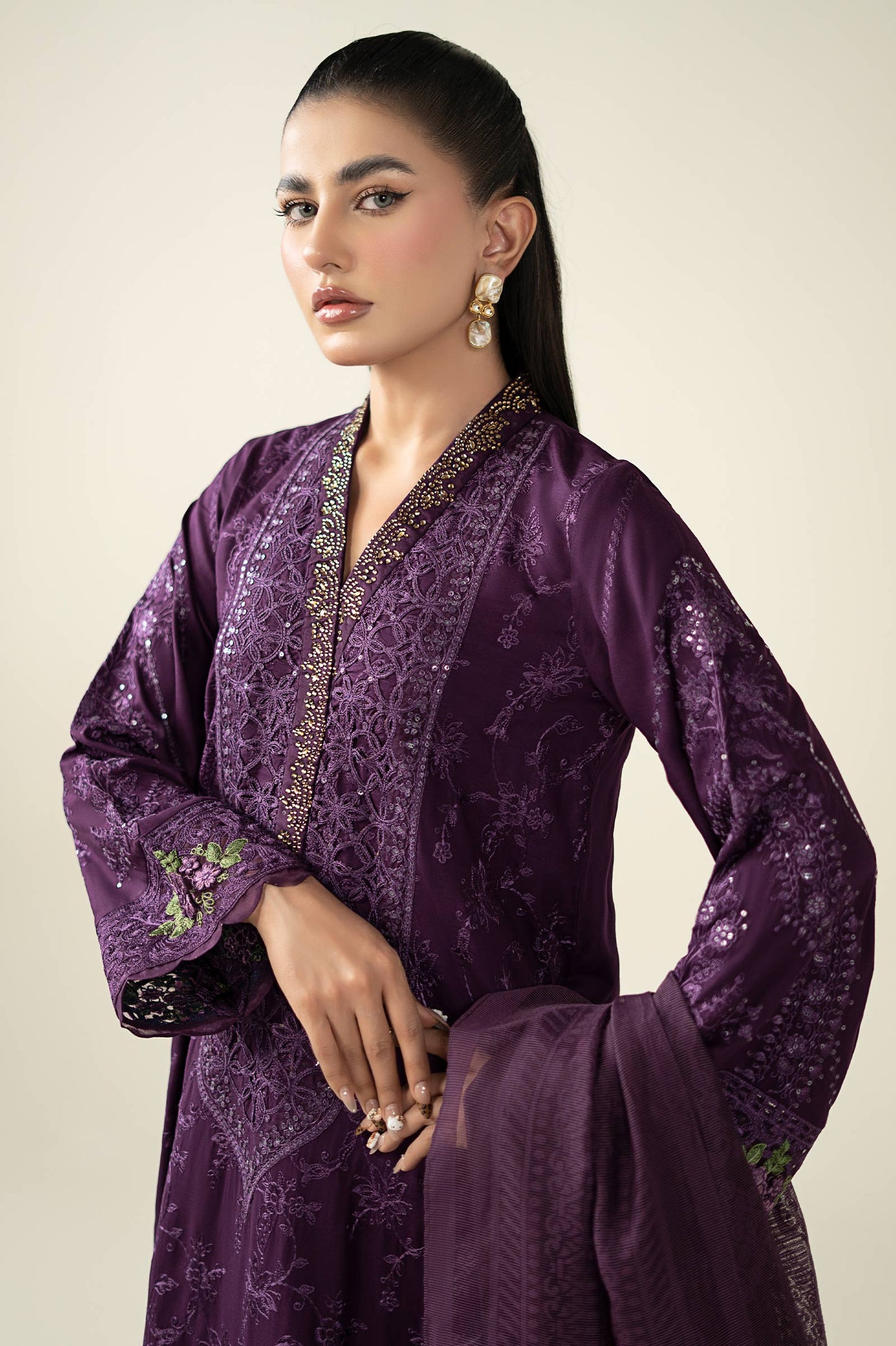 3 Piece Embroidered Linen Suit