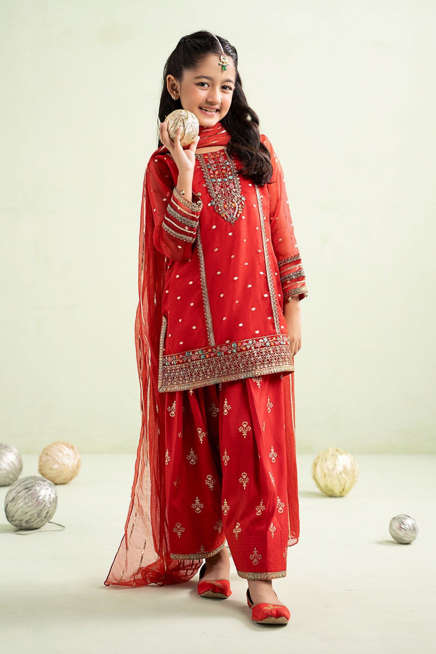3 Piece Embroidered Lurex Organza Suit