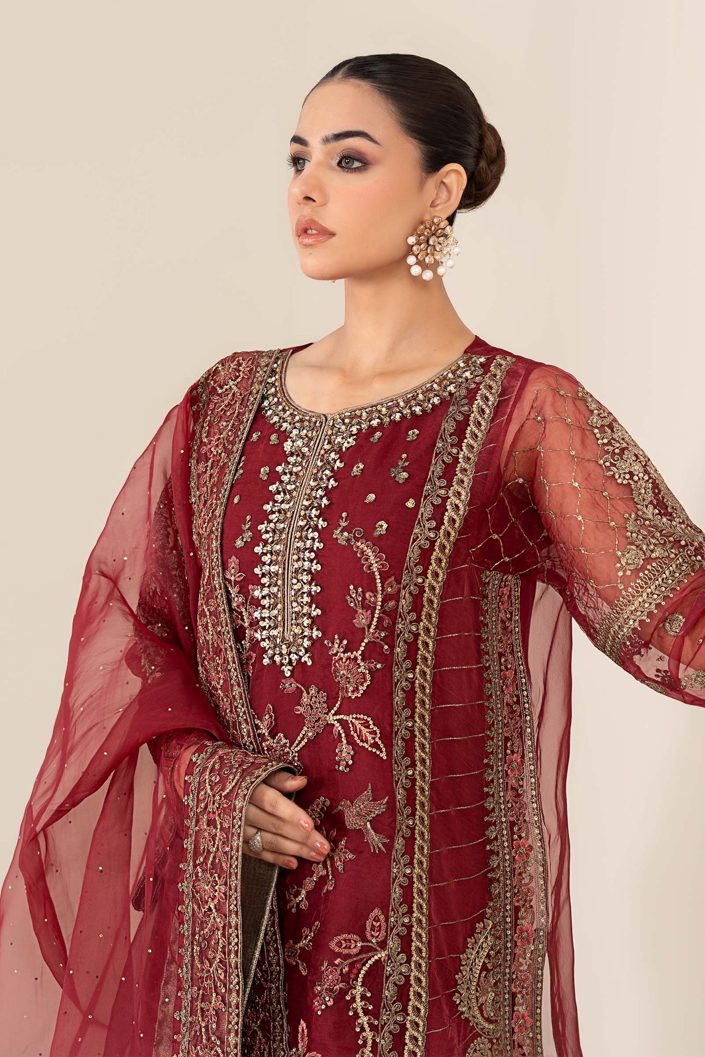 3 Piece Embroidered Organza Suit