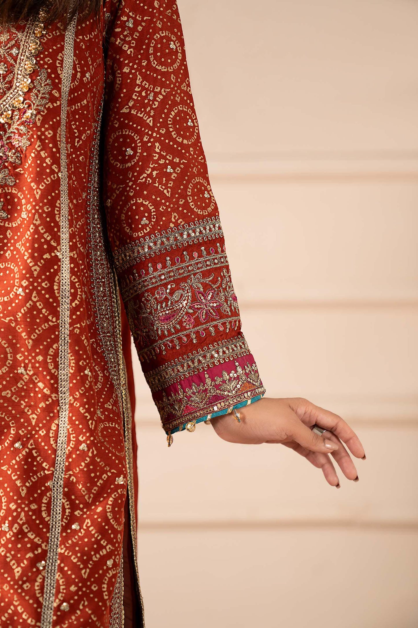 3 Piece Embroidered Raw Silk Suit