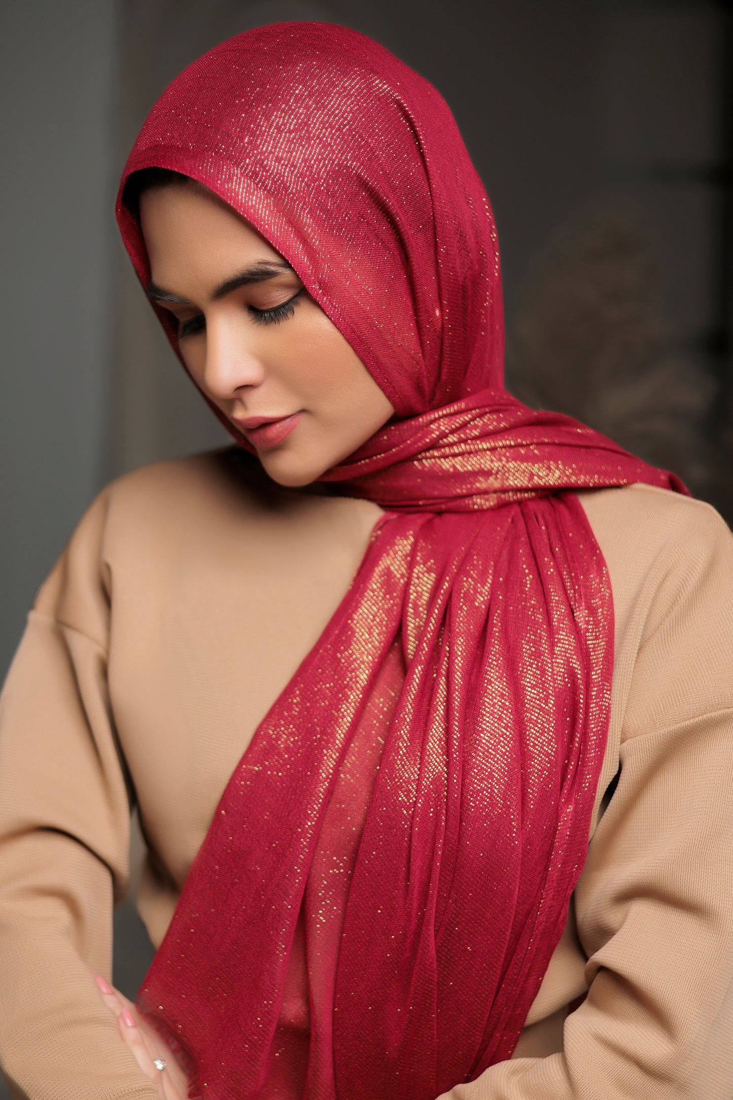 Woven Zari Lawn - Red