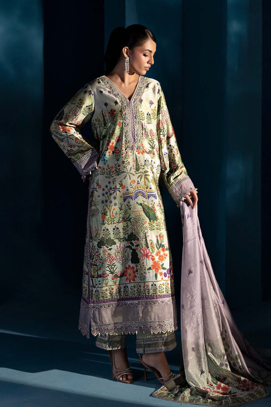 3 Piece Embroidered Satin Silk Suit