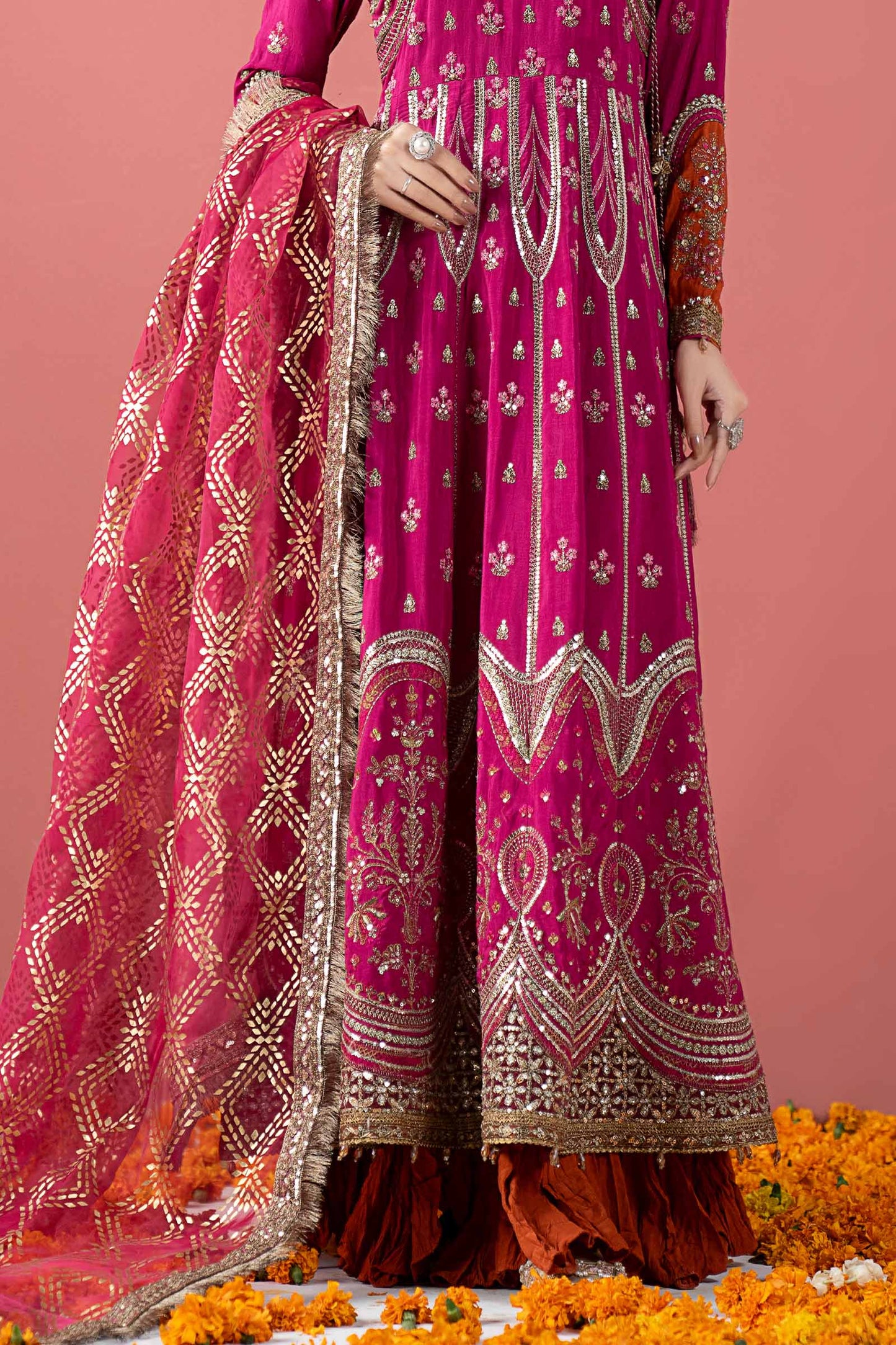 3 Piece Embroidered Raw Silk Suit